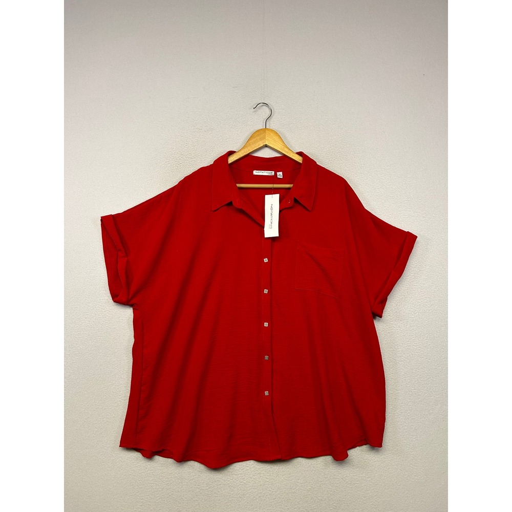 Professional Casual Notations Woman Plus 3X Red Short Sleeve Button Down Shirt